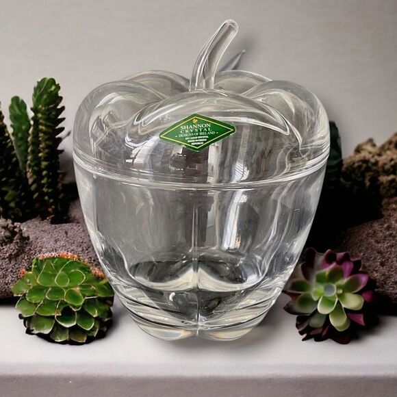 Shannon Apple Shaped Clear Crystal 2 Pc Decorative Box Bowl Designs of Ireland - Picture 1 of 16